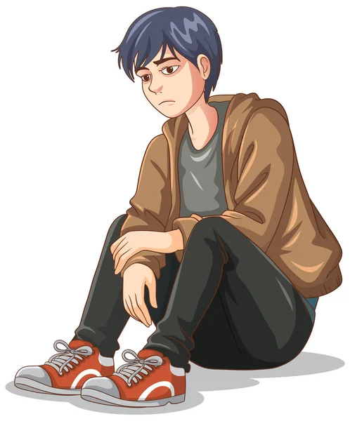 Triste Adolescente Seduto Sul Pavimento Illustrazione — Vettoriale Stock
