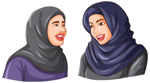 Mulher Muçulmana Feliz Usando Hijab Amigos Ilustração — Vetor de Stock