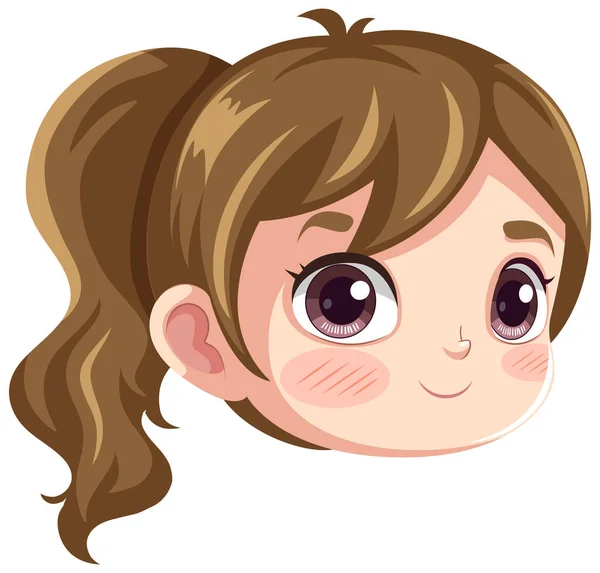 Cute Girl Ponytail Cartoon Head Illustration — Stock Vector