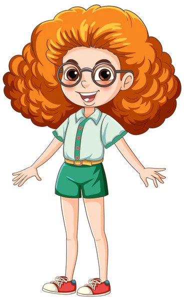 Set Dari Kutu Buku Gadis Karakter Kartun Mengenakan Kacamata Ilustrasi - Stok Vektor