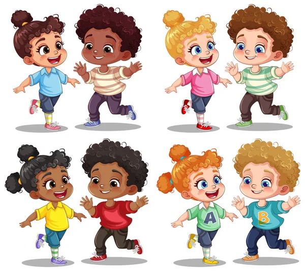 Set Kids Friend Mix Race Illustration — Stock Vector