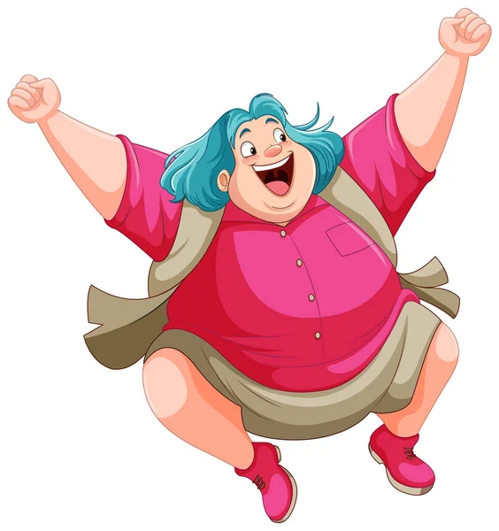 Ευτυχισμένο Overweight Γυναίκα Εικονογράφηση Χαρακτήρα Κινουμένων Σχεδίων — Διανυσματικό Αρχείο