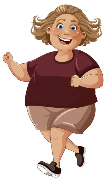 Middle Age Chubby Woman Jogging Illustration — Stock Vector