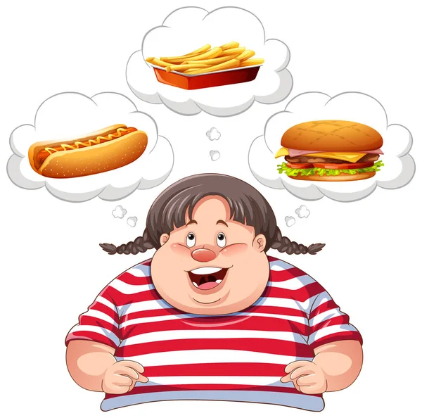 Übergewichtige Frau Denkt Über Fast Food Nach — Stockvektor