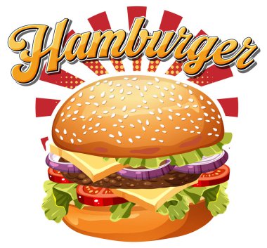 Metin simgesi illüstrasyonlu lezzetli hamburger