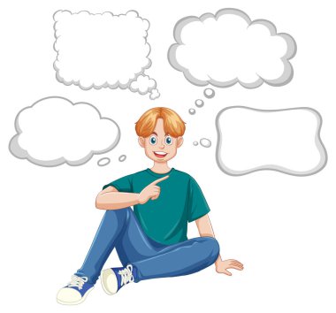 Boş konuşma balonu çizimi olan genç bir erkek.