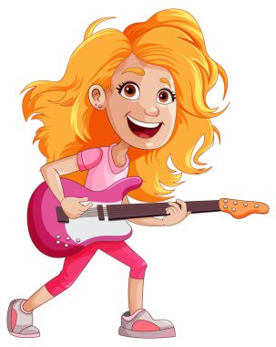 Bas illüstrasyon çalan bayan rock müzisyeni