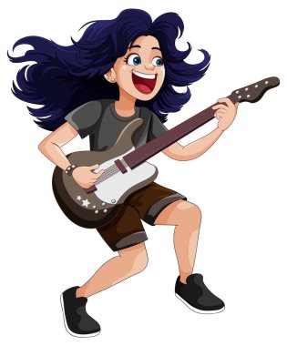 Bas illüstrasyon çalan bayan rock müzisyeni