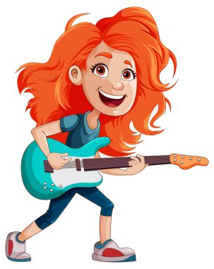 Bas illüstrasyon çalan bayan rock müzisyeni