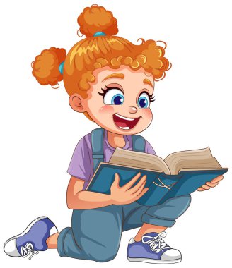 Gril bir kitap illüstrasyonu okuyor