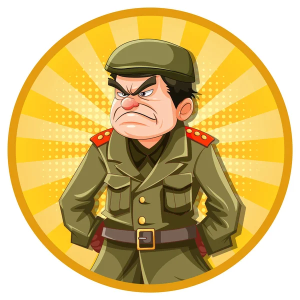 Grumpy Army Officer Cartoon Illustration — Stock Vector