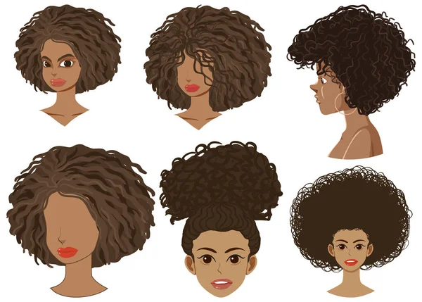 Sada Mix Afro Vlasy Ilustrace — Stockový vektor