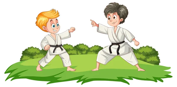 Two Boys Practicing Judo Illustration — Stock Vector