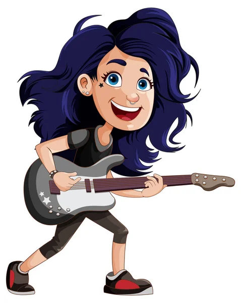 stock vector Female rock musician playing bass illustration