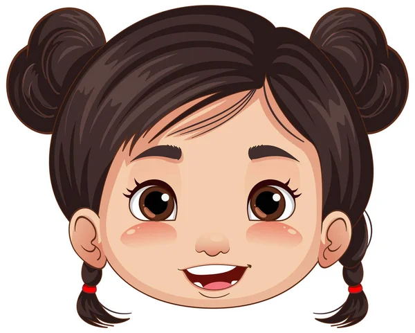 Schattig Aziatisch Meisje Hoofd Cartoon Illustratie — Stockvector