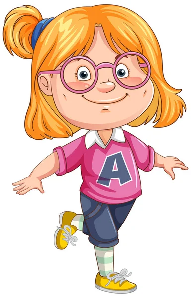 Cute Girl Wearing Glasses Cartoon Character Illustration —  Vetores de Stock