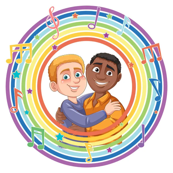 Interracial Férfi Pár Rajzfilm Karakter Illusztráció — Stock Vector