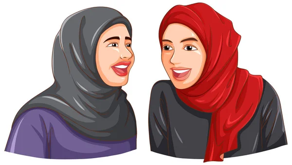 Szczęśliwa Muzułmanka Hidżabskich Przyjaciołach Ilustracja — Wektor stockowy