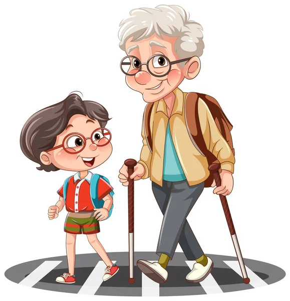 stock vector Grandparent crossing the road with student illustration