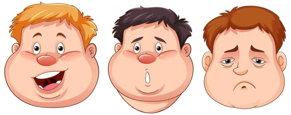 Overweight Boy Facial Expression Collection Illustration — Stock Vector