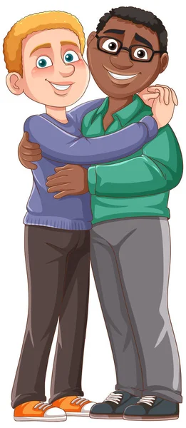 Lgbt Gay Paar Verschillende Rassen Illustratie — Stockvector