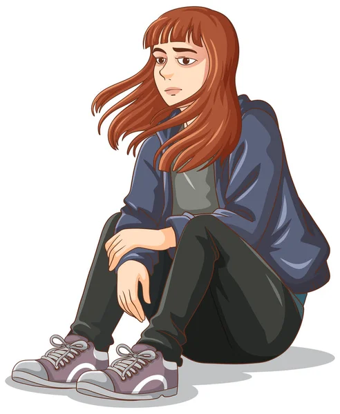 Adolescente Donna Seduta Sul Pavimento Illustrazione — Vettoriale Stock