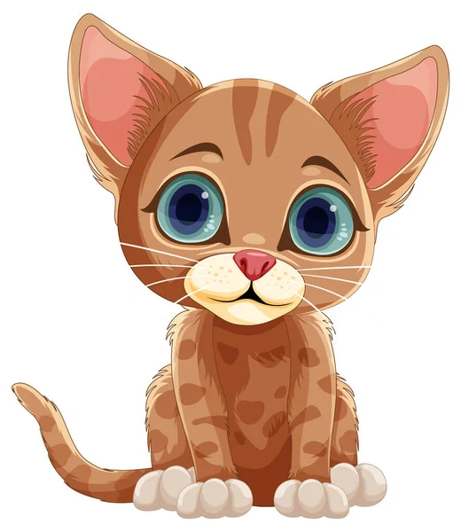 Cute Brown Kitten Siedząc Pose Ilustracji — Wektor stockowy