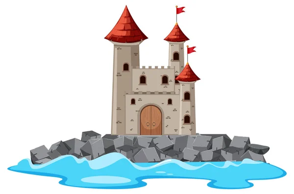 Abgelegene Burg Auf Der Insel Illustration — Stockvektor