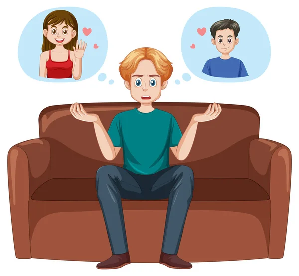 Male Teen Thinking Other Male Female Love Illustration — Stock Vector