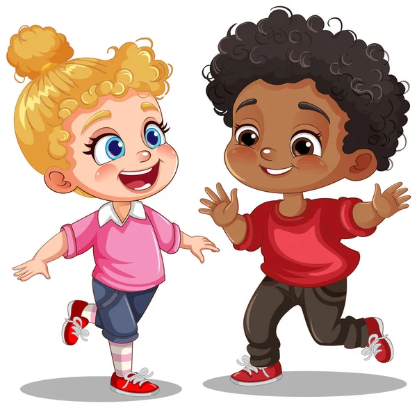 Crianças Diferentes Corridas Dançando Juntos Ilustração — Vetor de Stock