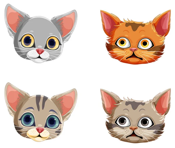 Set Von Niedlichen Katze Cartoon Gesicht Illustration — Stockvektor