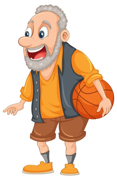Basketbol Karikatürü Çizen Yaşlı Adam — Stok Vektör