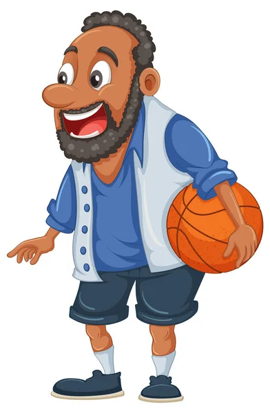 Afro African Middle Age Man Holding Basketball Illustration — Stock Vector