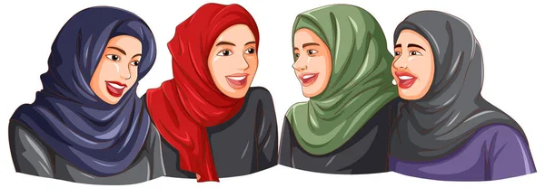 Gelukkig Moslim Vrouw Dragen Hijab Vrienden Illustratie — Stockvector