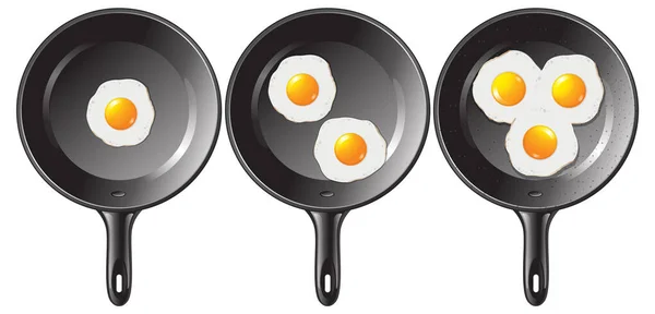 平底锅里的一组煎蛋 — 图库矢量图片