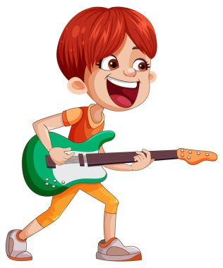 Erkek rock müzisyeni bas illüstrasyon çalıyor