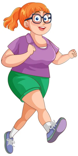 Mulher Gordinha Correndo Pose Cartoon Personagem Ilustração — Vetor de Stock