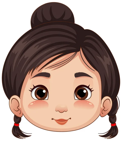 かわいいアジアの女の子の頭漫画のイラスト — ストックベクタ