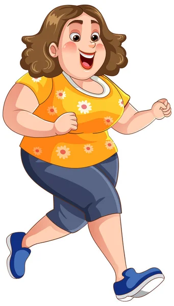 Chubby Woman Running Pose Cartoon Character Illustration — Stock Vector