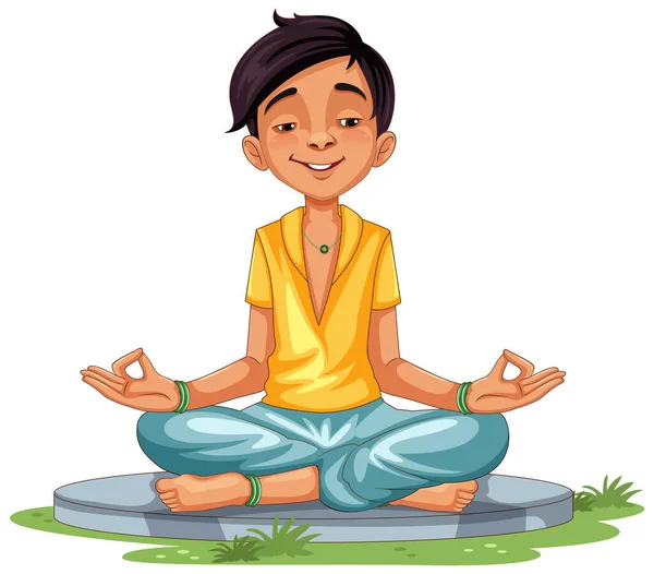 Asiatisch Mann Cartoon Praxis Meditation Illustration — Stockvektor