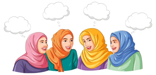 Groupe Musulmanes Parlant Avec Bulle Discours Vierge Illustration — Image vectorielle