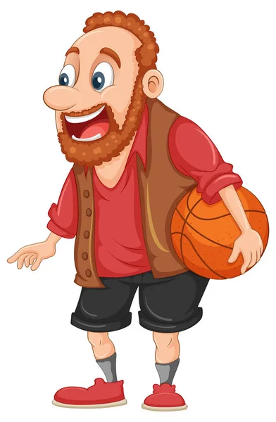 Basketbol Illüstrasyonu Tutan Mutlu Beyaz Adam — Stok Vektör