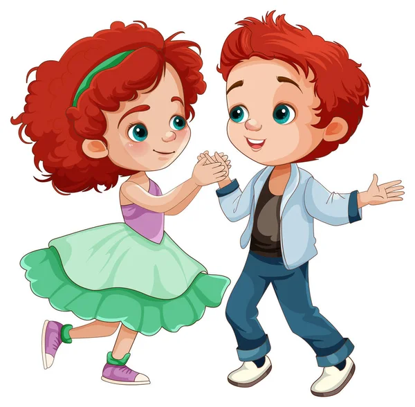 Cute Para Dzieci Taniec Razem Ilustracja — Wektor stockowy