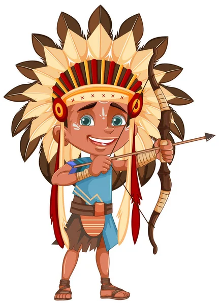 Ілюстрація Індіанського Племені Kid Archer — стоковий вектор
