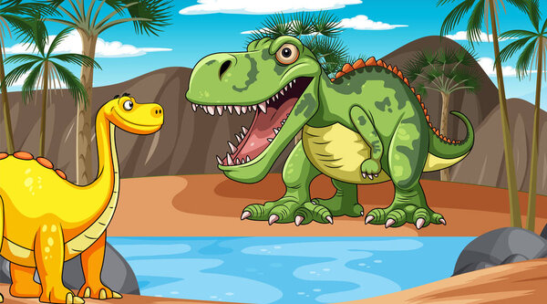 Tyrannosaurus in prehistoric scene illustration