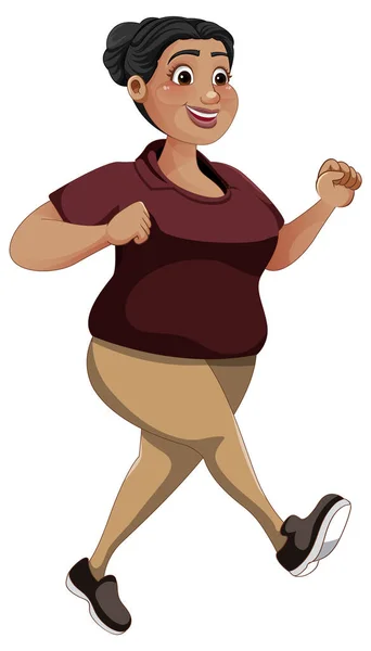 Buclatý Žena Běžící Póza Karikatura Znak Ilustrace — Stockový vektor