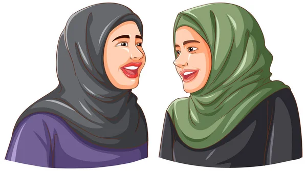 Joyeux Musulman Femme Portant Hijab Amis Illustration — Image vectorielle