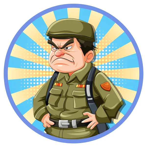 Grumpy Esercito Ufficiale Cartone Animato Illustrazione — Vettoriale Stock