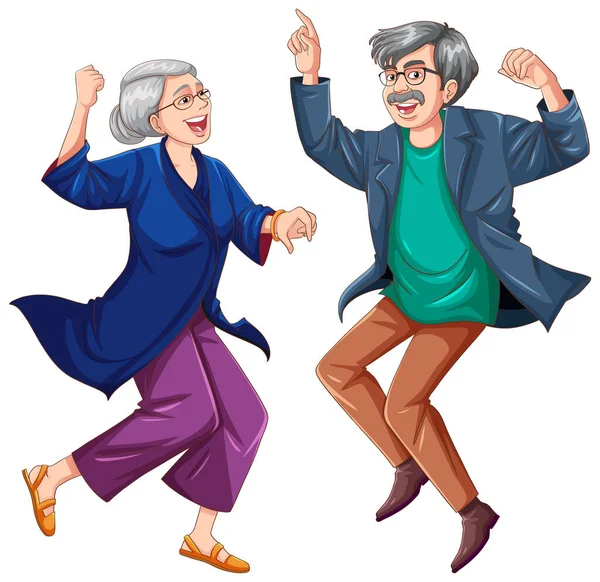 European Old Couple Dancing Isolated Illustration — Stock Vector