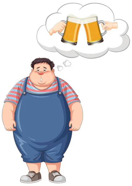 Tlustý Muž Přemýšlí Pití Piva Ilustrace — Stockový vektor